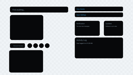User interface admin dashboard with information and settings elements