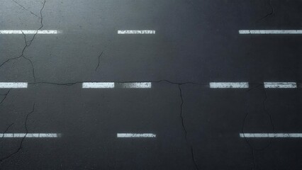 Close-up asphalt texture with faded road markings, cracks, and subtle shadows create a somber mood