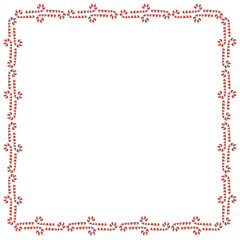 Vector background, frame, border from red candy cane. Bright edging, decoration on theme sweet New Year and Christmas. For greeting cards, invitations, xmas design