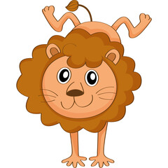 Cartoon Lion Cub Upside Down Playful Pose with Big Mane and Happy Expression Transparent Background