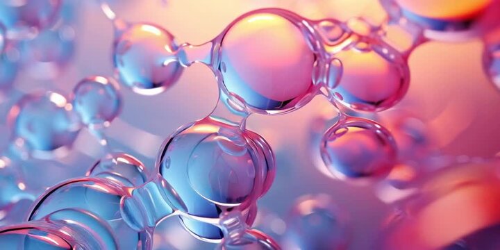 3D Collagen & Hyaluronic Acid Serum Background &ndash; Cosmetic Skincare Molecules and Water Bubbles for Moisturising and Rejuvenation