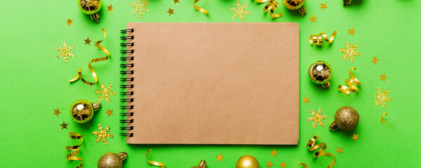 Christmas blank greeting card mock-up scene. Creative layout made of Christmas toy and paper card...