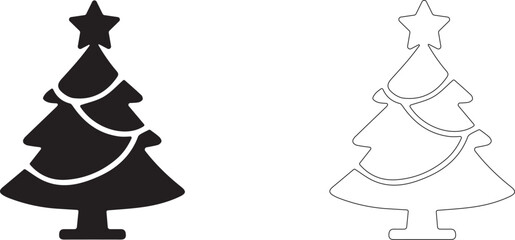 Christmas tree with garland. Editable vector silhouette.