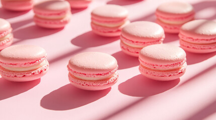 Obraz premium Pink Macarons with Shadows on Monochrome Pink Background