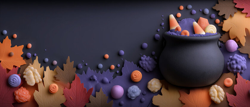 Horror Holiday Social Media Template - Cauldron Candy Leaf Dark Gradient Banner