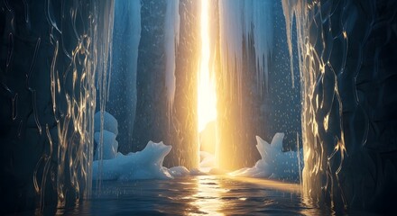 A stunning natural waterfall cascading down into a serene pool with sunlight streaming through the rocky cliffs during daytime