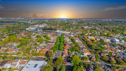 Aerial Panorama Drone View of a inner western Sydney Suburb of Ashbury Urban Sprawl and the...