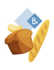 Artistic Illustration of Bread with Vitamin B1 Infographic