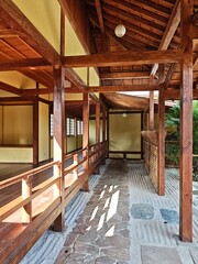 Japanese-style courtyard on a sunny day, nobody, outdoor 