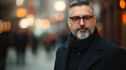 Confident Mature Man in Stylish Winter Attire Outdoors