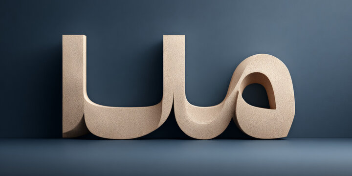 Abstract beige sculpture against blue background with creative typography design - Powered by Adobe