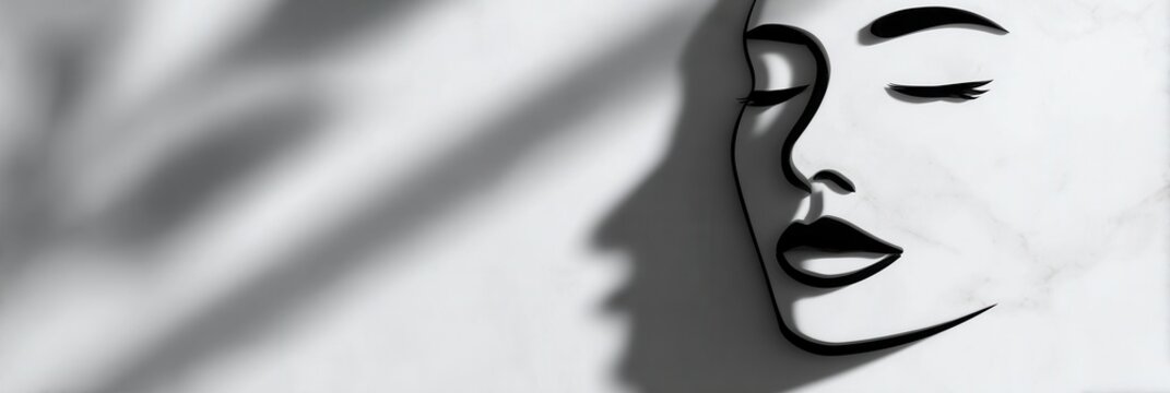 A minimalist design featuring a face silhouette against a marble backdrop, evoking calmness and sophistication, ideal for beauty and wellness themes.