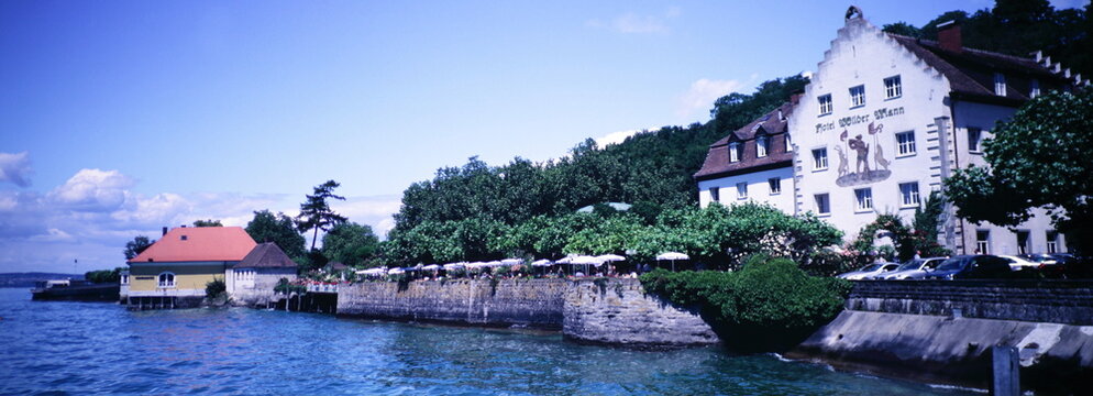 Panoramic View of lakeside Promenade in Meersburg on Lake Constance, Germany during 2000s