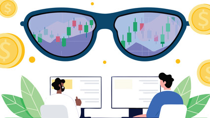 A professional investor thoughtfully analyzes colorful charts and data in a modern 3d office environment showcasing financial growth and strategic planning