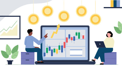 Realistic high definition 3d render of a financial advertisement banner showcasing growth and investment opportunities with vibrant colors and modern design elements