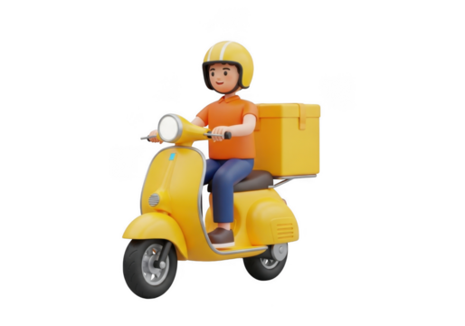 Delivery Boy on Scooter with Delivery Box. Fast Shipping Delivery Services, Online Shopping Concept.