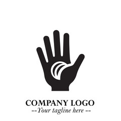 Minimalist Black Hand Logo Symbol on White Background in Clean Modern Silhouette Style