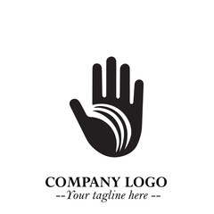 Minimalist Black Hand Logo Symbol on White Background in Clean Modern Silhouette Style