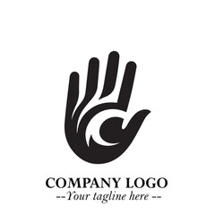 Minimalist Black Hand Logo Symbol on White Background in Clean Modern Silhouette Style