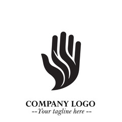 Minimalist Black Hand Logo Symbol on White Background in Clean Modern Silhouette Style