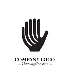 Fototapeta premium Minimalist Black Hand Logo Symbol on White Background in Clean Modern Silhouette Style
