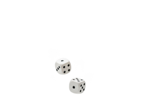 Dice or Die Isolated, Two White Dice with Black Dots On Transparent Background For Board Game