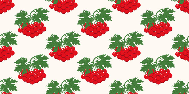 Folk seamless pattern. Vector  illustration of red viburnum seamless pattern template design. Perfect Folk fabric textile print design and wallpaper printing layout. RPS 10