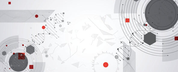 Obraz premium Futuristic hexagons, DNA strands, connected neural web structure