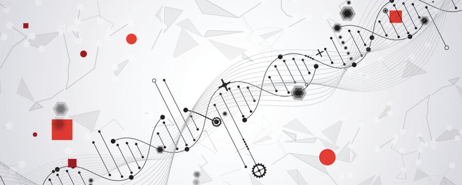 Futuristic hexagons, DNA strands, connected neural web structure