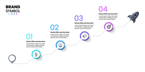 Infographic template. Rocket with line and 4 steps