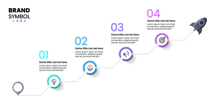 Infographic template. Rocket with line and 4 steps