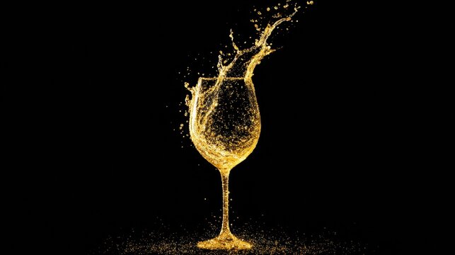 Golden Liquid Creating a Stunning Silhouette of a Wine Glass Against a Dark Background - Powered by Adobe