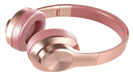 Stylish rose gold over ear headphones with soft cushioned pads and smooth metallic finish for premium audio comfort isolated on white background