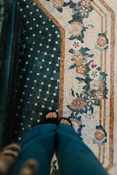 Decorative mosaic tile floor in Las Vegas casino motel