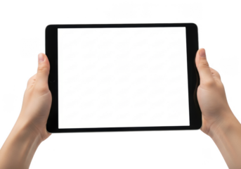 Digital Tablet with Hands Holding Isolated on Transparent Background Close Up Shot