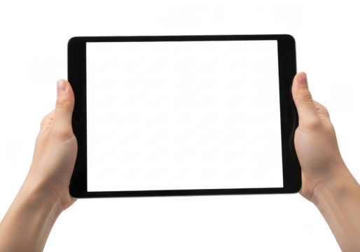 Digital Tablet with Hands Holding Isolated on Transparent Background Close Up Shot