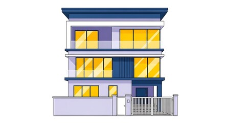 Modern house design illustration with fence and gate residential architecture concept art