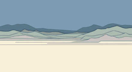 Abstract layered mountain range in a minimalist paper cutout style.