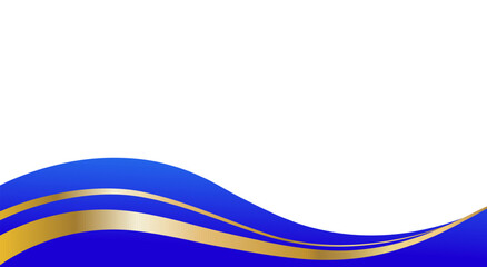 Blue and gold ribbon border, elegant curved vector frame for poster or card