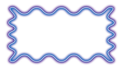 Fototapeta premium Abstract Wavy Border Frame with Glowing Blue and Purple Neon Light Effect on White Background