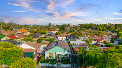 Aerial Panorama Drone View of a inner western Sydney Suburb of Ashbury Urban Sprawl and the...