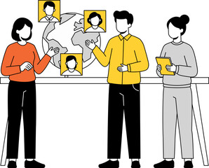 Team Meeting with Global Colleagues Illustration