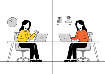 Office Workers Working at Desks Illustration