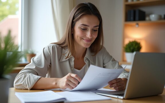 Loan mortgage domestic bills calculation. Mature European woman counting funds money to pay. E-banking, financial calculations at home. High quality