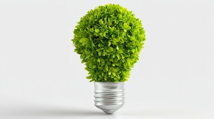 Plant is growing out of a light bulb. The bulb is silver and the plant is green