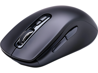 Black wireless computer mouse isolated on white background. Ideal for office, technology, and modern gadget design.