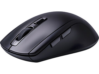 Black wireless computer mouse isolated on white background. Ideal for office, technology, and modern gadget design.