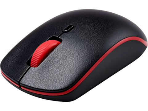 Black wireless computer mouse isolated on white background. Ideal for office, technology, and modern gadget design.