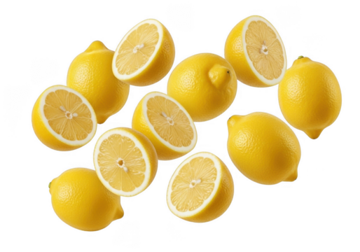 Floating Lemons Abundance Freshness Citrus Fruit Still Life Isolated on Transparent Background