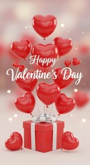 Delicate Valentine's Day Heart Balloons Displayed on Gift Box in Soft Focus Setting